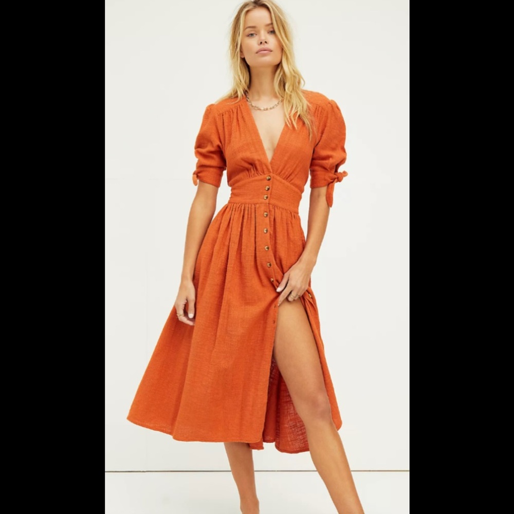 Free People love of my life midi dress rust medium